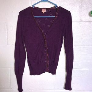 Purple Cardigan with Lace trim